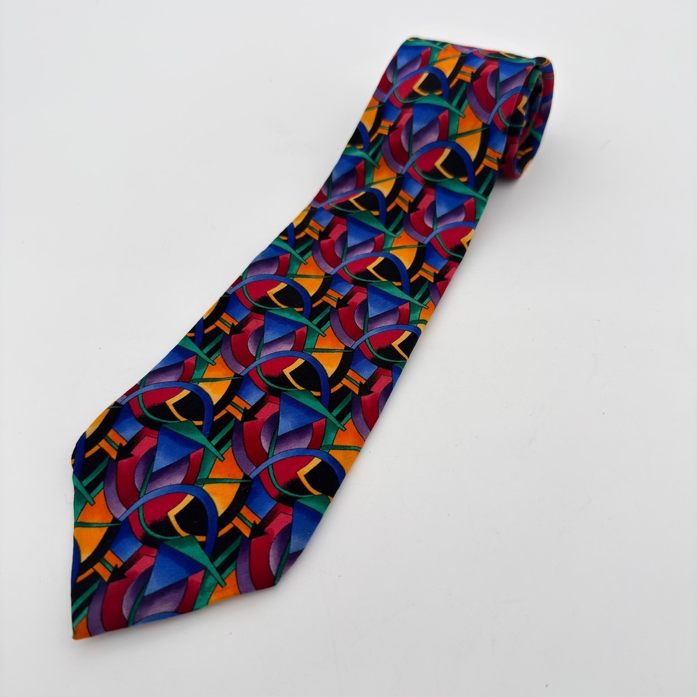 J. Garcia Clockworks Collection Eight Silk Necktie Multicolor Geometric Abstract